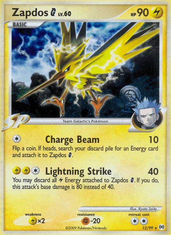 12, Fighting[-20], Holo Rare, Holofoil, Lightning, Lightning[×2], Platinum: Arceus, Reverse Holofoil Zapdos G (12/99) [Platinum: Arceus] - Trading Card World