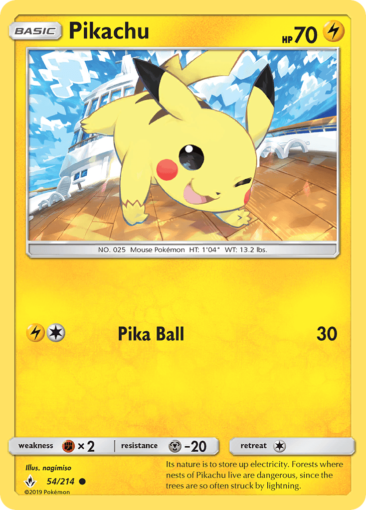 54, Common, Fighting[×2], Lightning, Metal[-20], Normal, Reverse Holofoil, Sun & Moon: Unbroken Bonds Pikachu (54/214) [Sun & Moon: Unbroken Bonds] - Trading Card World