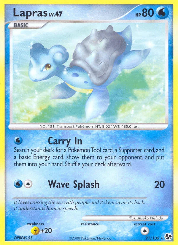 21, Diamond & Pearl: Great Encounters, Lightning[+20], Normal, Rare, Reverse Holofoil, Water Lapras (21/106) [Diamond & Pearl: Great Encounters] - Trading Card World