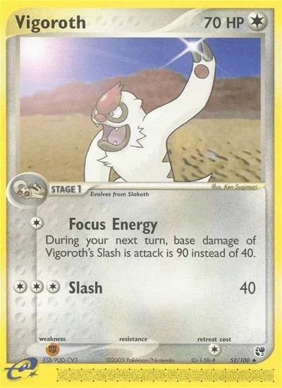 52, Colorless, EX: Sandstorm, Fighting[×2], Normal, Reverse Holofoil, Uncommon Vigoroth (52/100) [EX: Sandstorm] - Trading Card World