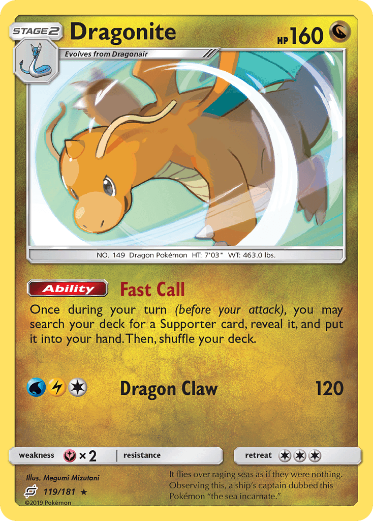 119, Dragon, Fairy[×2], Holo Rare, Holofoil, Reverse Holofoil, Sun & Moon: Team Up Dragonite (119/181) [Sun & Moon: Team Up] - Trading Card World