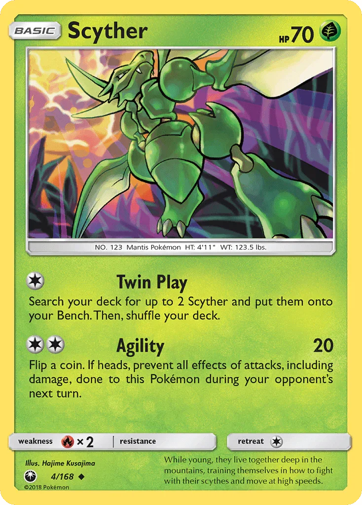 Fire[×2], Grass, Normal, Reverse Holofoil, Sun & Moon: Celestial Storm, Uncommon Scyther (4/168) [Sun & Moon: Celestial Storm] - Trading Card World