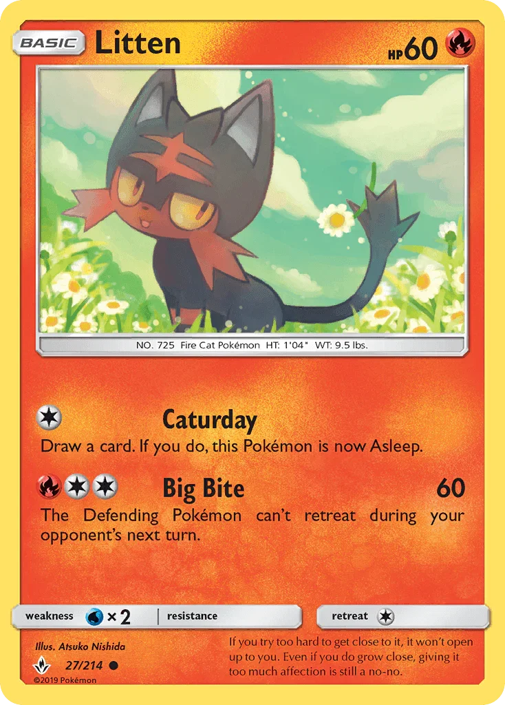 27, Common, Fire, Normal, Reverse Holofoil, Sun & Moon: Unbroken Bonds, Water[×2] Litten (27/214) [Sun & Moon: Unbroken Bonds] - Trading Card World