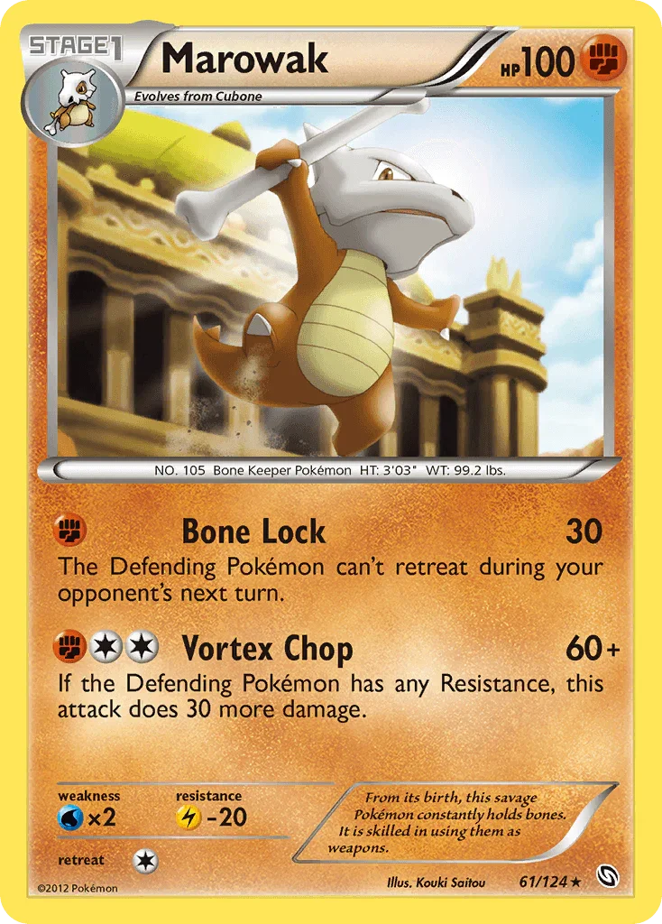 61, Black & White: Dragons Exalted, Fighting, Lightning[-20], Normal, Rare, Reverse Holofoil, Water[×2] Marowak (61/124) [Black & White: Dragons Exalted] - Trading Card World