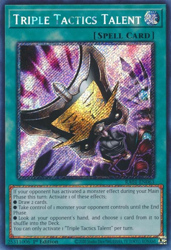 1st Edition, Normal Spell, Platinum Secret Rare, Rarity Collection (25th Anniversary Edition), Spell Triple Tactics Talent [RA01-EN063] Platinum Secret Rare - Trading Card World