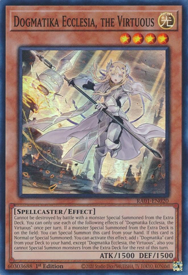 1st Edition, Effect Monster, Light, Rarity Collection (25th Anniversary Edition), Spellcaster, Super Rare Dogmatika Ecclesia, the Virtuous [RA01-EN020] Super Rare - Trading Card World