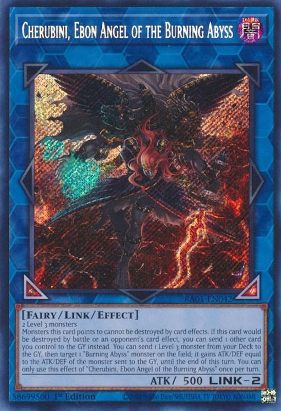 1st Edition, Dark, Fairy, Link/Effect Monster, Rarity Collection (25th Anniversary Edition), Secret Rare Cherubini, Ebon Angel of the Burning Abyss [RA01-EN042] Secret Rare - Trading Card World