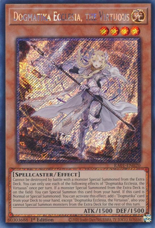 1st Edition, Effect Monster, Light, Platinum Secret Rare, Rarity Collection (25th Anniversary Edition), Spellcaster Dogmatika Ecclesia, the Virtuous [RA01-EN020] Platinum Secret Rare - Trading Card World