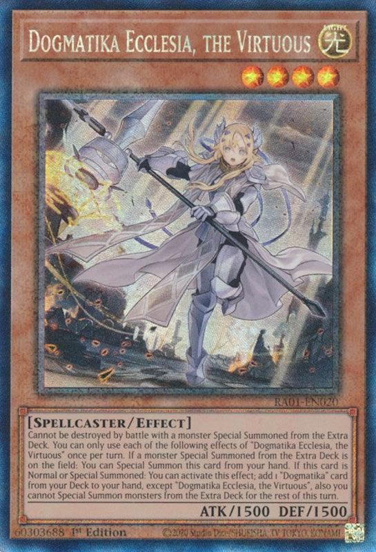 1st Edition, Effect Monster, Light, Prismatic Collector's Rare, Rarity Collection (25th Anniversary Edition), Spellcaster Dogmatika Ecclesia, the Virtuous [RA01-EN020] Prismatic Collector's Rare - Trading Card World
