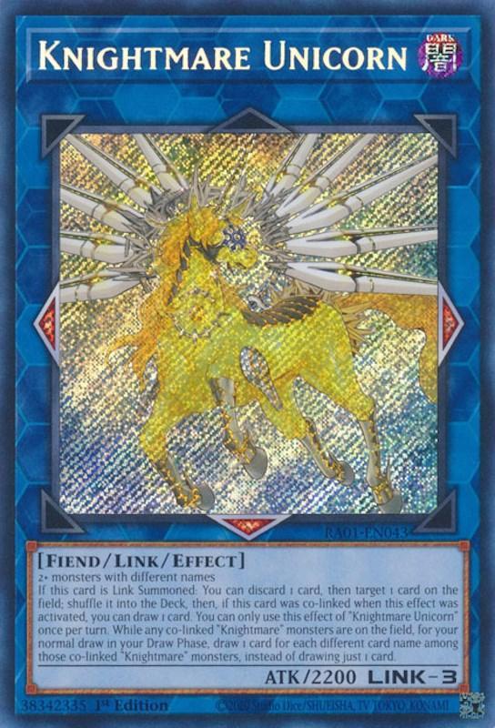 1st Edition, Dark, Fiend, Link/Effect Monster, Rarity Collection (25th Anniversary Edition), Secret Rare Knightmare Unicorn [RA01-EN043] Secret Rare - Trading Card World