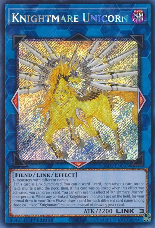 1st Edition, Dark, Fiend, Link/Effect Monster, Platinum Secret Rare, Rarity Collection (25th Anniversary Edition) Knightmare Unicorn [RA01-EN043] Platinum Secret Rare - Trading Card World