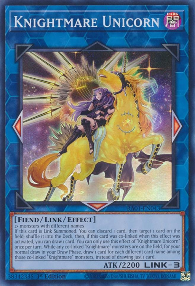 1st Edition, Dark, Fiend, Link/Effect Monster, Rarity Collection (25th Anniversary Edition), Super Rare Knightmare Unicorn (Alternate Art) [RA01-EN043] Super Rare - Trading Card World