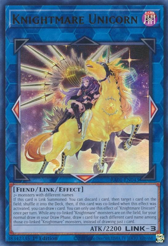 1st Edition, Dark, Fiend, Link/Effect Monster, Rarity Collection (25th Anniversary Edition), Ultra Rare Knightmare Unicorn (Alternate Art) [RA01-EN043] Ultra Rare - Trading Card World