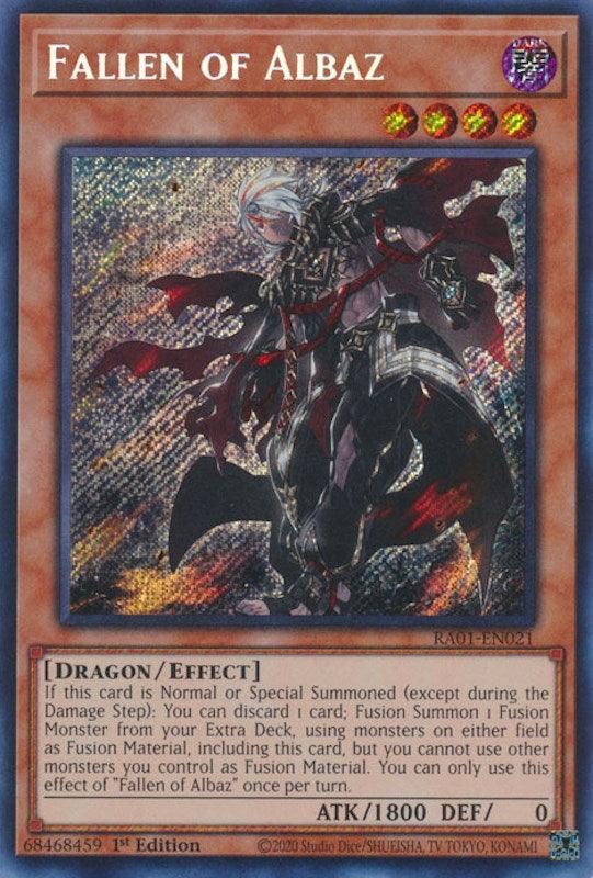 1st Edition, Dark, Dragon, Effect Monster, Rarity Collection (25th Anniversary Edition), Secret Rare Fallen of Albaz [RA01-EN021] Secret Rare - Trading Card World