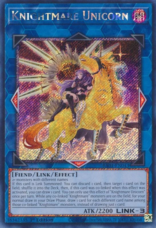 1st Edition, Dark, Fiend, Link/Effect Monster, Platinum Secret Rare, Rarity Collection (25th Anniversary Edition) Knightmare Unicorn (Alternate Art) [RA01-EN043] Platinum Secret Rare - Trading Card World