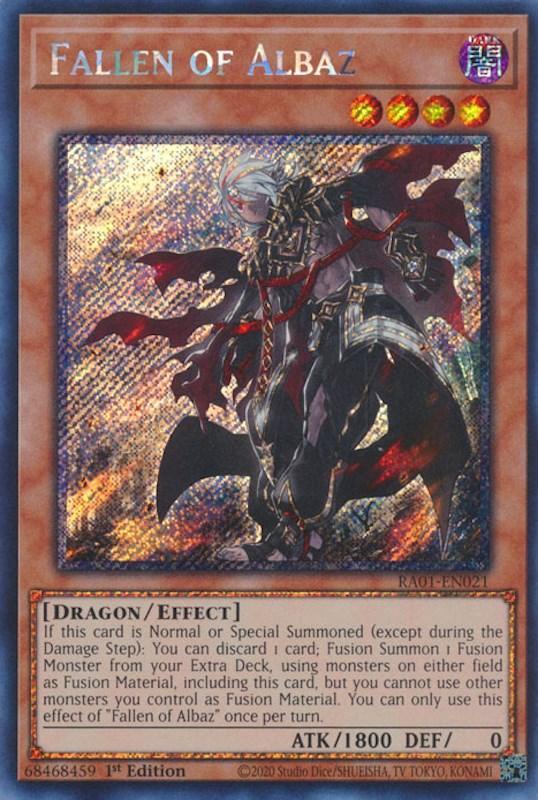 1st Edition, Dark, Dragon, Effect Monster, Platinum Secret Rare, Rarity Collection (25th Anniversary Edition) Fallen of Albaz [RA01-EN021] Platinum Secret Rare - Trading Card World