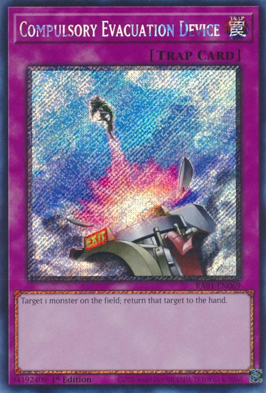 1st Edition, Normal Trap, Platinum Secret Rare, Rarity Collection (25th Anniversary Edition), Trap Compulsory Evacuation Device [RA01-EN069] Platinum Secret Rare - Trading Card World
