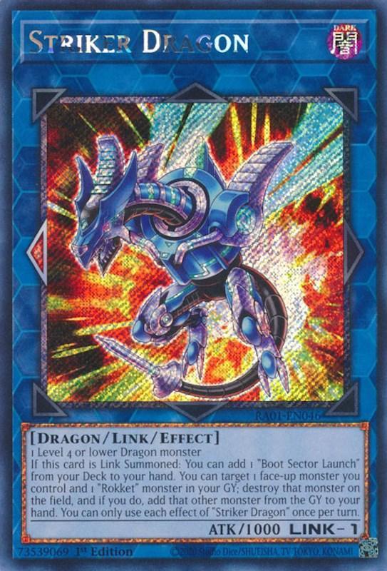 1st Edition, Dark, Dragon, Link/Effect Monster, Platinum Secret Rare, Rarity Collection (25th Anniversary Edition) Striker Dragon [RA01-EN046] Platinum Secret Rare - Trading Card World