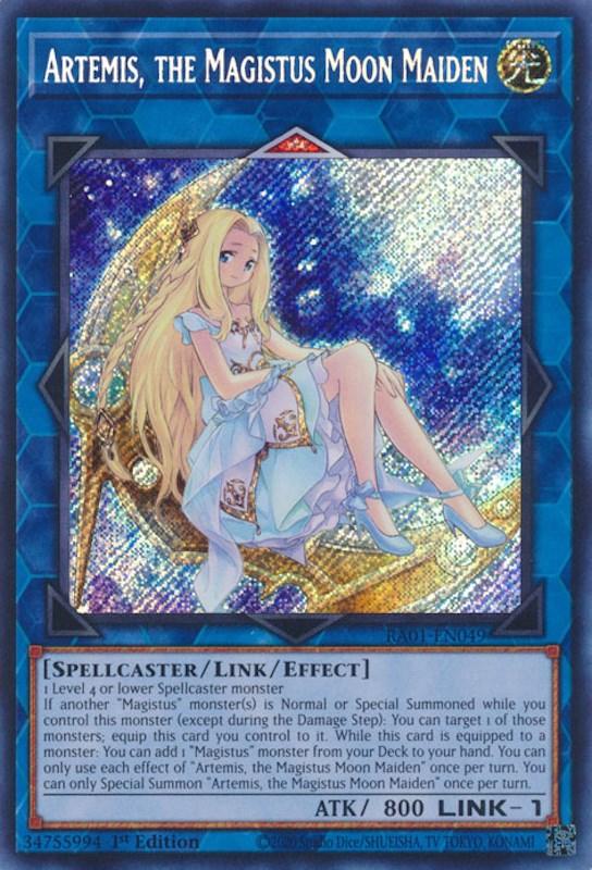 1st Edition, Light, Link/Effect Monster, Rarity Collection (25th Anniversary Edition), Secret Rare, Spellcaster Artemis, the Magistus Moon Maiden [RA01-EN049] Secret Rare - Trading Card World