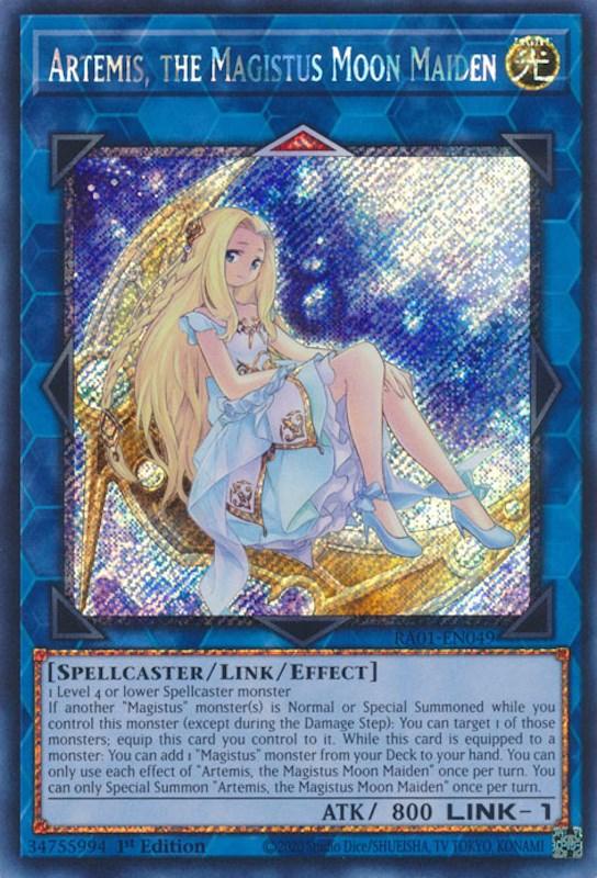 1st Edition, Light, Link/Effect Monster, Platinum Secret Rare, Rarity Collection (25th Anniversary Edition), Spellcaster Artemis, the Magistus Moon Maiden [RA01-EN049] Platinum Secret Rare - Trading Card World