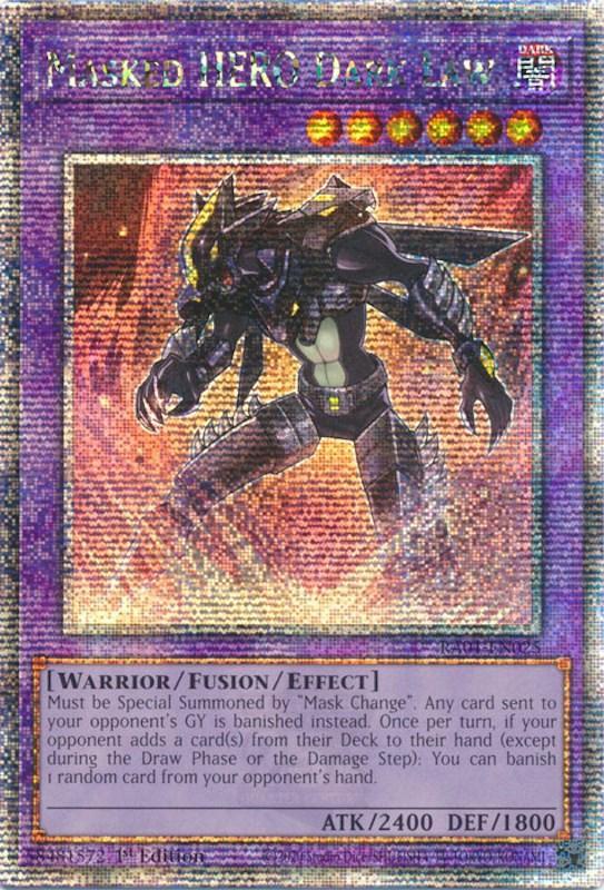 1st Edition, Dark, Fusion/Effect Monster, Quarter Century Secret Rare, Rarity Collection (25th Anniversary Edition), Warrior Masked HERO Dark Law [RA01-EN025] Quarter Century Secret Rare - Trading Card World