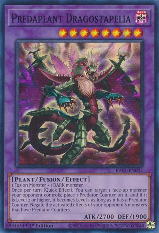 1st Edition, Dark, Fusion/Effect Monster, Plant, Rarity Collection (25th Anniversary Edition), Super Rare Predaplant Dragostapelia [RA01-EN027] Super Rare - Trading Card World