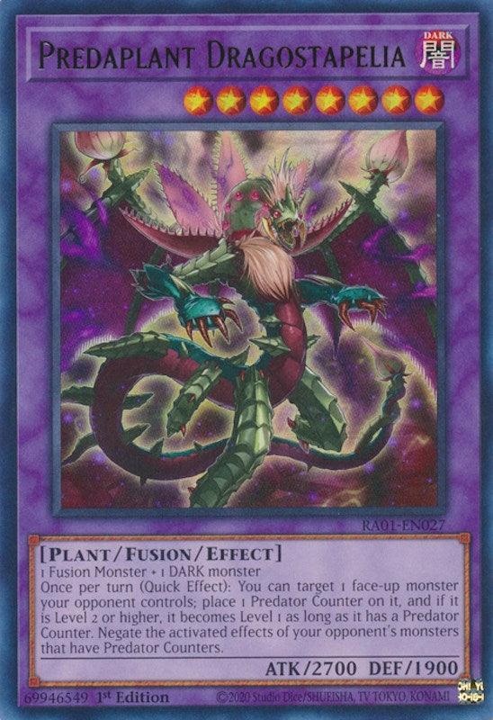 1st Edition, Dark, Fusion/Effect Monster, Plant, Rarity Collection (25th Anniversary Edition), Ultra Rare Predaplant Dragostapelia [RA01-EN027] Ultra Rare - Trading Card World