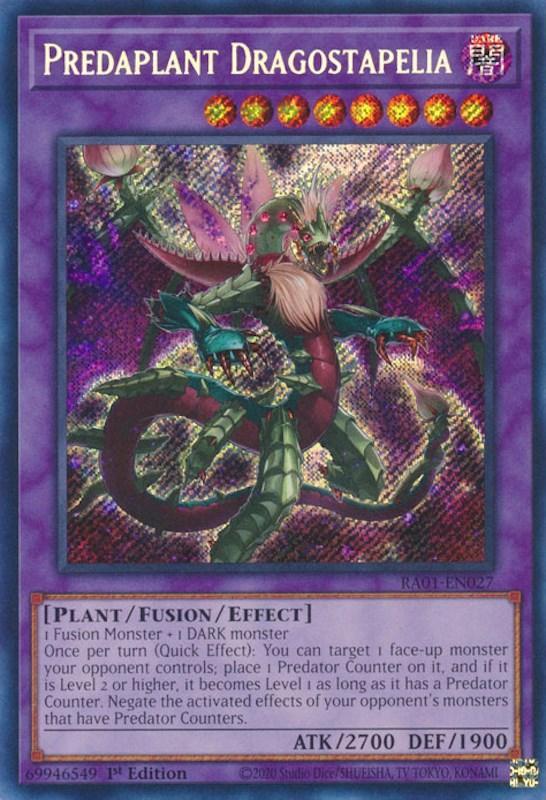1st Edition, Dark, Fusion/Effect Monster, Plant, Rarity Collection (25th Anniversary Edition), Secret Rare Predaplant Dragostapelia [RA01-EN027] Secret Rare - Trading Card World