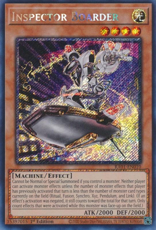1st Edition, Effect Monster, Light, Machine, Platinum Secret Rare, Rarity Collection (25th Anniversary Edition) Inspector Boarder [RA01-EN010] Platinum Secret Rare - Trading Card World