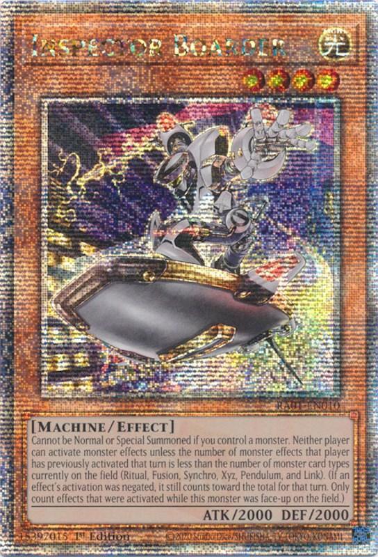 1st Edition, Effect Monster, Light, Machine, Quarter Century Secret Rare, Rarity Collection (25th Anniversary Edition) Inspector Boarder [RA01-EN010] Quarter Century Secret Rare - Trading Card World