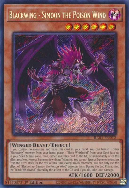 1st Edition, Dark, Effect Monster, Rarity Collection (25th Anniversary Edition), Secret Rare, Winged Beast Blackwing - Simoon the Poison Wind [RA01-EN012] Secret Rare - Trading Card World