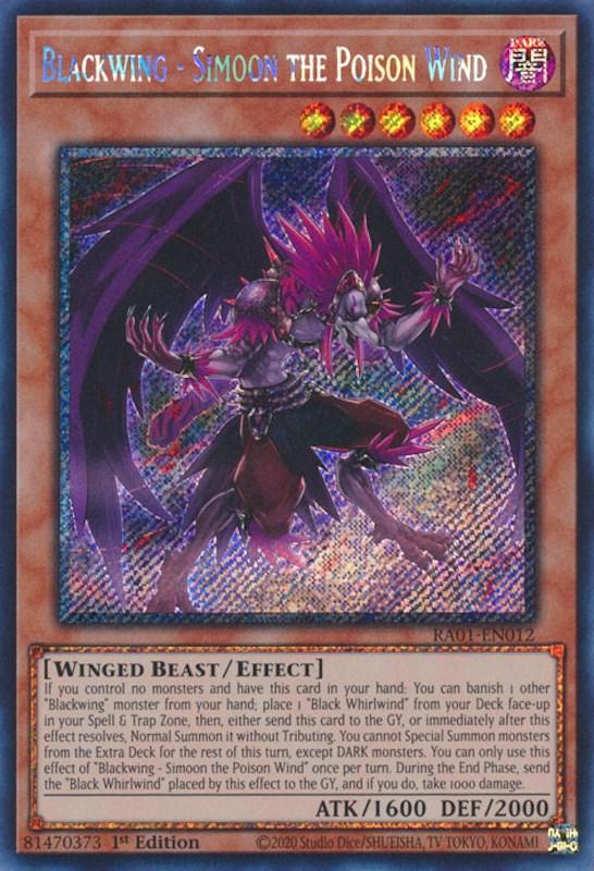 1st Edition, Dark, Effect Monster, Platinum Secret Rare, Rarity Collection (25th Anniversary Edition), Winged Beast Blackwing - Simoon the Poison Wind [RA01-EN012] Platinum Secret Rare - Trading Card World