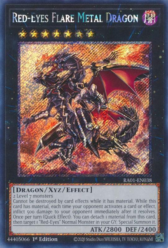 1st Edition, Dark, Dragon, Platinum Secret Rare, Rarity Collection (25th Anniversary Edition), Xyz/Effect Monster Red-Eyes Flare Metal Dragon [RA01-EN038] Platinum Secret Rare - Trading Card World