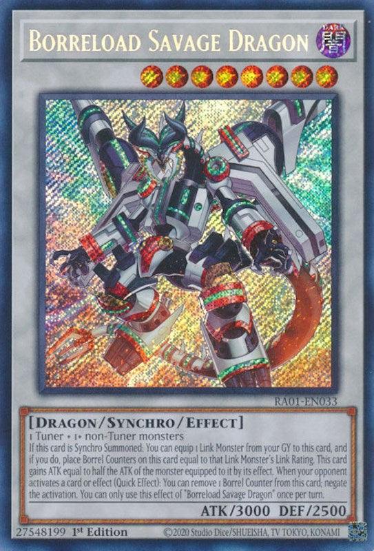 1st Edition, Dark, Dragon, Rarity Collection (25th Anniversary Edition), Secret Rare, Synchro/Effect Monster Borreload Savage Dragon [RA01-EN033] Secret Rare - Trading Card World