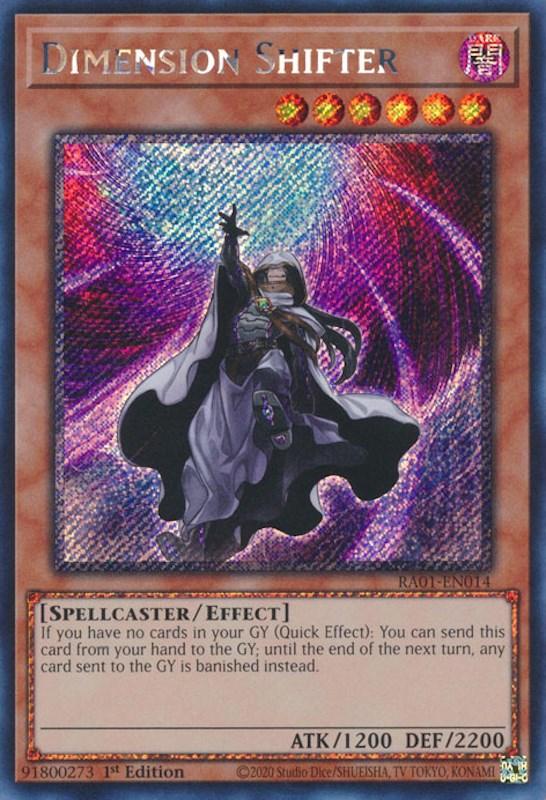 1st Edition, Dark, Effect Monster, Platinum Secret Rare, Rarity Collection (25th Anniversary Edition), Spellcaster Dimension Shifter [RA01-EN014] Platinum Secret Rare - Trading Card World