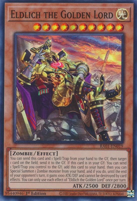 1st Edition, Effect Monster, Light, Rarity Collection (25th Anniversary Edition), Super Rare, Zombie Eldlich the Golden Lord (Alternate Art) [RA01-EN019] Super Rare - Trading Card World