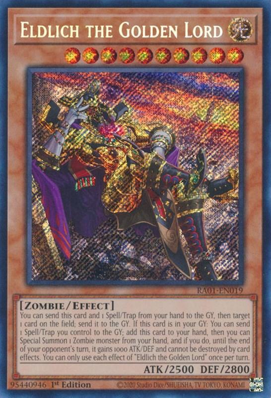 1st Edition, Effect Monster, Light, Rarity Collection (25th Anniversary Edition), Secret Rare, Zombie Eldlich the Golden Lord (Alternate Art) [RA01-EN019] Secret Rare - Trading Card World