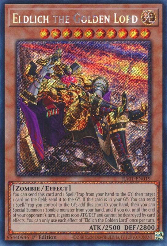 1st Edition, Effect Monster, Light, Platinum Secret Rare, Rarity Collection (25th Anniversary Edition), Zombie Eldlich the Golden Lord (Alternate Art) [RA01-EN019] Platinum Secret Rare - Trading Card World