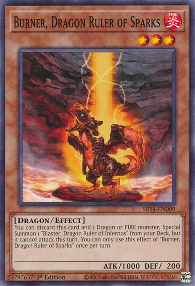 1st Edition, Common, Dragon, Effect Monster, Fire, Structure Deck: Fire Kings Burner, Dragon Ruler of Sparks [SR14-EN009] Common - Trading Card World