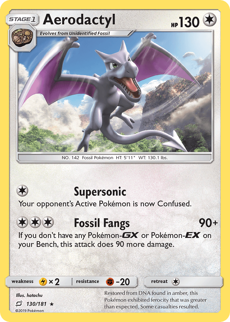 130, Colorless, Fighting[-20], Lightning[×2], Normal, Rare, Reverse Holofoil, Sun & Moon: Team Up Aerodactyl (130/181) [Sun & Moon: Team Up] - Trading Card World