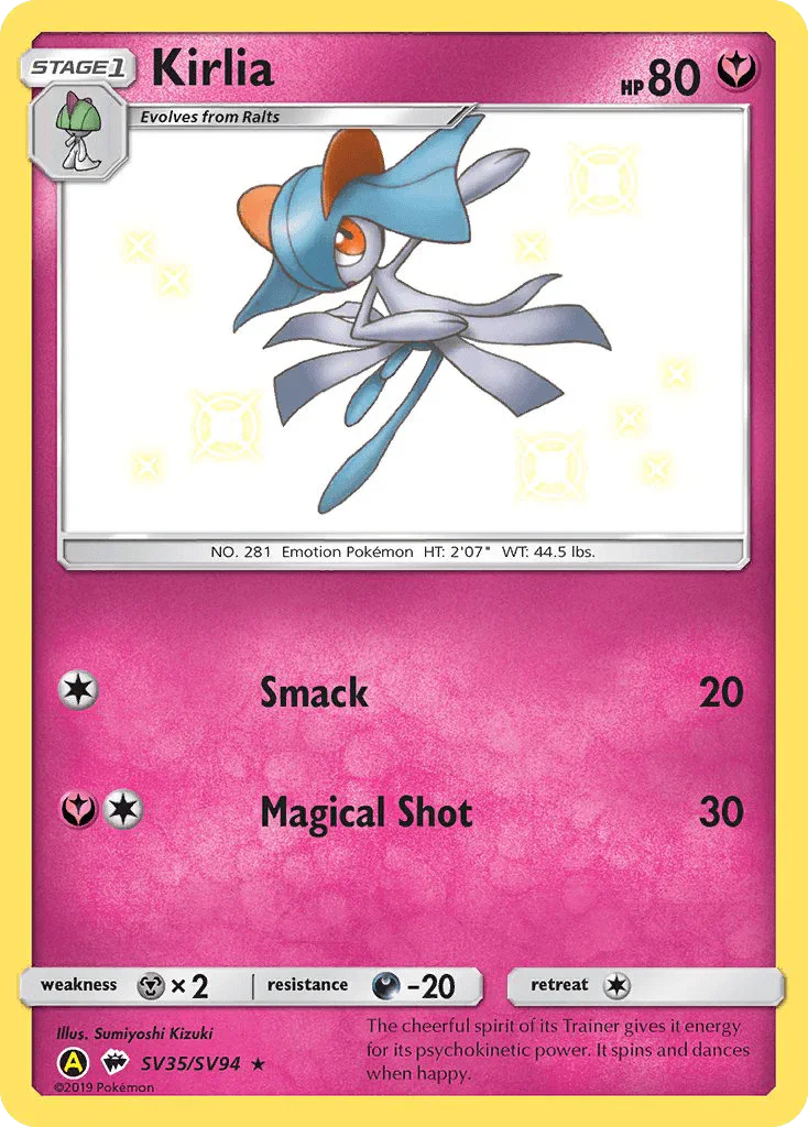 Darkness[-20], Fairy, Holofoil, Metal[×2], Sun & Moon: Hidden Fates - Shiny Vault, SV35, Ultra Rare Kirlia (SV35/SV94) [Sun & Moon: Hidden Fates - Shiny Vault] - Trading Card World