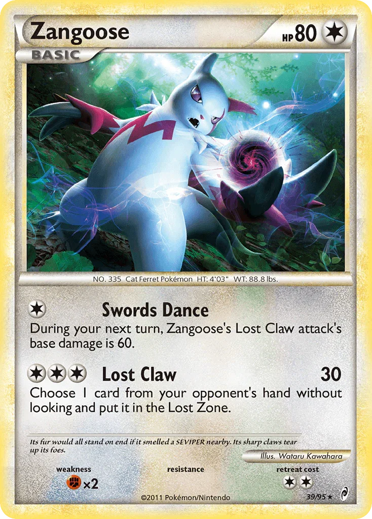 39, Colorless, Fighting[×2], HeartGold & SoulSilver: Call of Legends, Normal, Rare, Reverse Holofoil Zangoose (39/95) [HeartGold & SoulSilver: Call of Legends] - Trading Card World