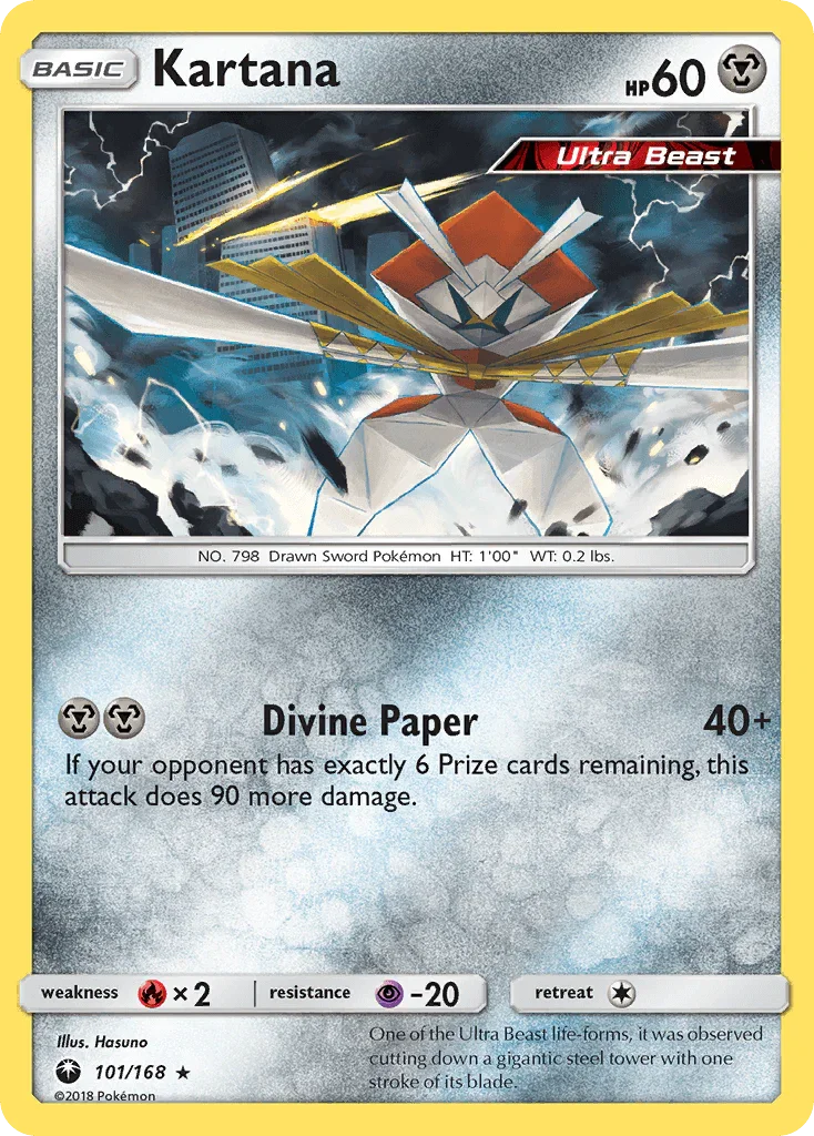 Fire[×2], Metal, Normal, Psychic[-20], Rare, Reverse Holofoil, Sun & Moon: Celestial Storm Kartana (101/168) [Sun & Moon: Celestial Storm] - Trading Card World