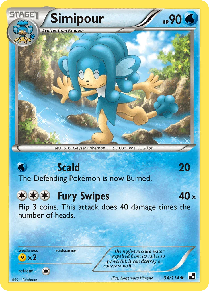 34, Black & White: Base Set, Lightning[×2], Normal, Reverse Holofoil, Uncommon, Water Simipour (34/114) [Black & White: Base Set] - Trading Card World