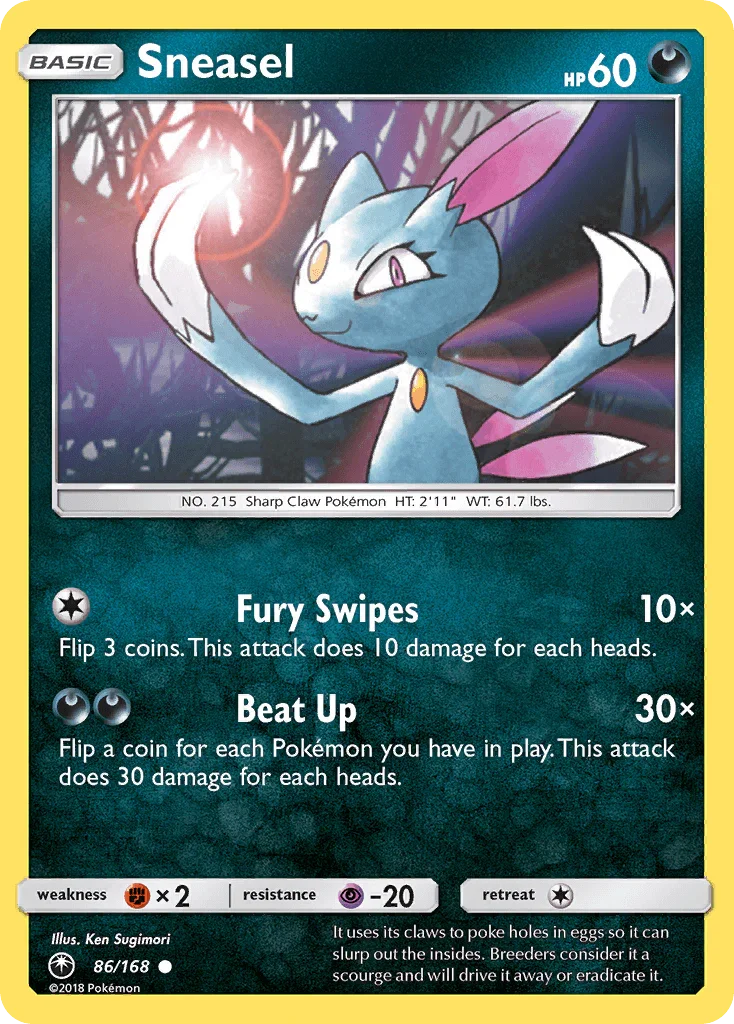 86, Common, Darkness, Fighting[×2], Normal, Psychic[-20], Reverse Holofoil, Sun & Moon: Celestial Storm Sneasel (86/168) [Sun & Moon: Celestial Storm] - Trading Card World