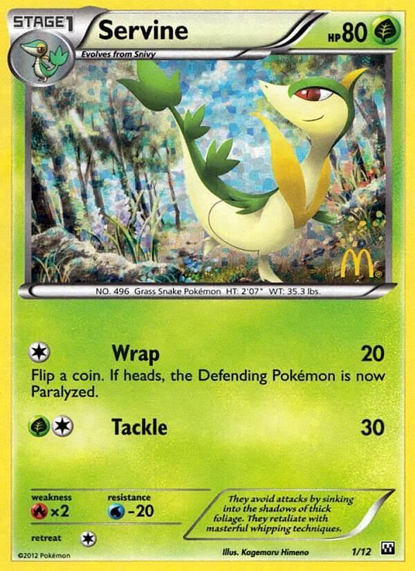 Fire[×2], Grass, Holofoil, McDonald's Promos: 2012 Collection, Promo, Water[-20] Servine (1/12) [McDonald's Promos: 2012 Collection] - Trading Card World