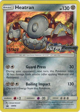 Fire[×2], Holofoil, Metal, Promo, Psychic[-20], SM96, Sun & Moon: Black Star Promos Heatran (SM96) (Staff Prerelease Promo) [Sun & Moon: Black Star Promos] - Trading Card World