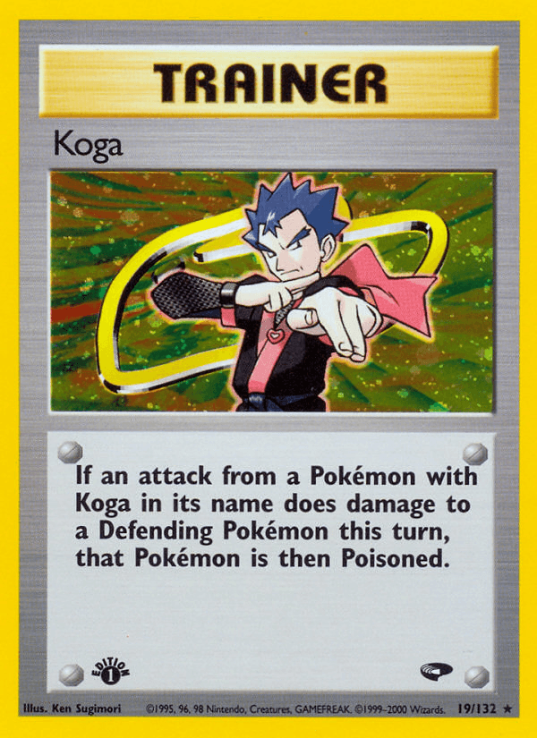 19, 1st Edition Holofoil, Gym Challenge 1st Edition, Holo Rare, Trainer Koga (19/132) [Gym Challenge 1st Edition] - Trading Card World