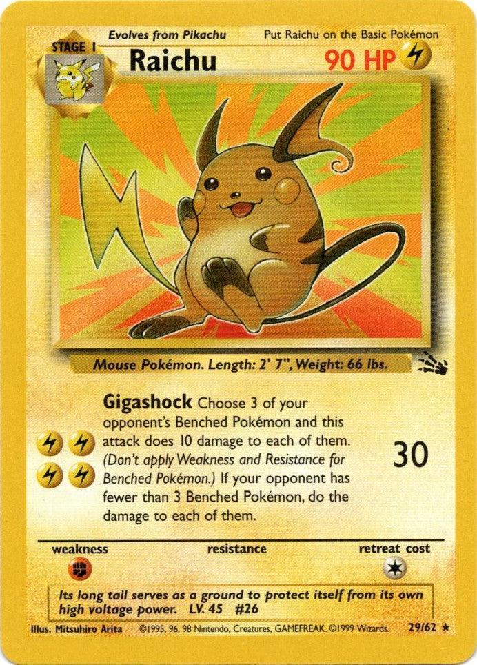 29, Fighting[×2], Fossil Unlimited, Lightning, Normal, Rare Raichu (29/62) [Fossil Unlimited] - Trading Card World