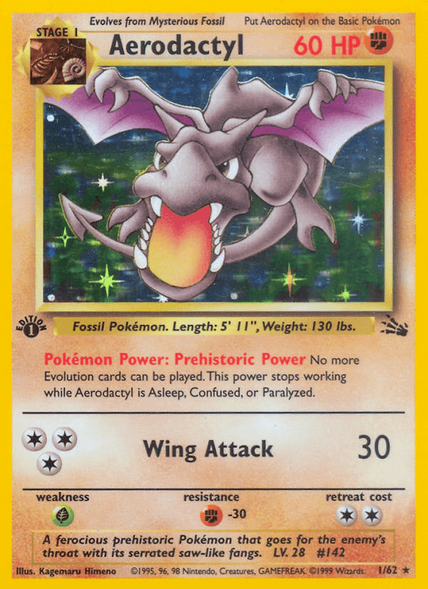 1st Edition Holofoil, Fighting, Fighting[-30], Fossil 1st Edition, Grass[×2], Holo Rare Aerodactyl (1/62) [Fossil 1st Edition] - Trading Card World